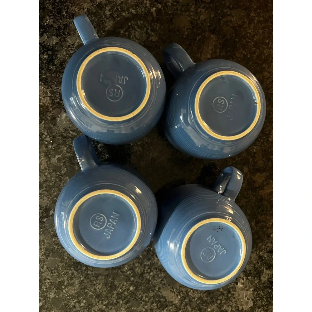 Set of 4 vintage RS Japan 8oz Ceramic coffee mugs Tea‎ Cups Blue